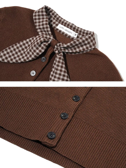 Wool Plaid Bunny Tie Knit Top &amp; Skirt Set