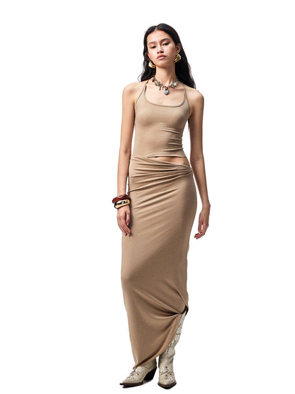 Large Round-Neck Knot Acetate Tank Top &amp; Skirt Set