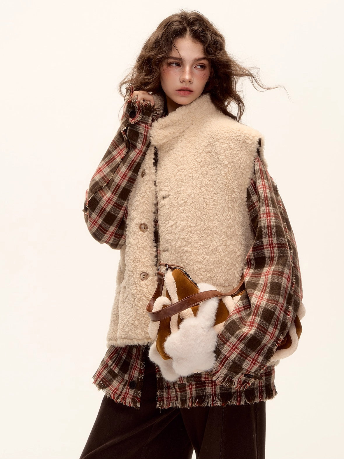 Reversible Suede Drawstring Shearling Vest