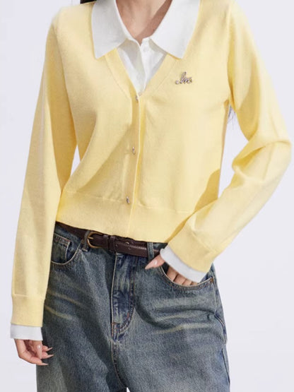 Faux-Layer Polo Knit Top