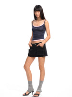 Asymmetrical Low - Rise Straight - Cut Denim Mini Skirt