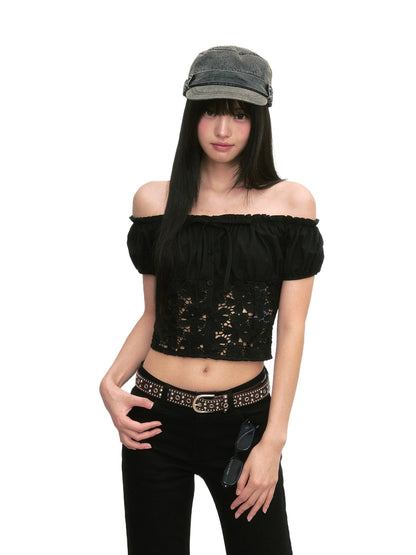 Black Off-Shoulder Lace Top