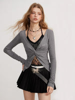 Yellow & Gray Lace Layered Top