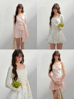Deep V-neck Blouse & Cami & Skirt Set