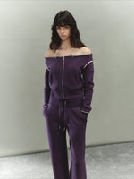 Off-Shoulder Drawstring Sweatshirt & Pants Set