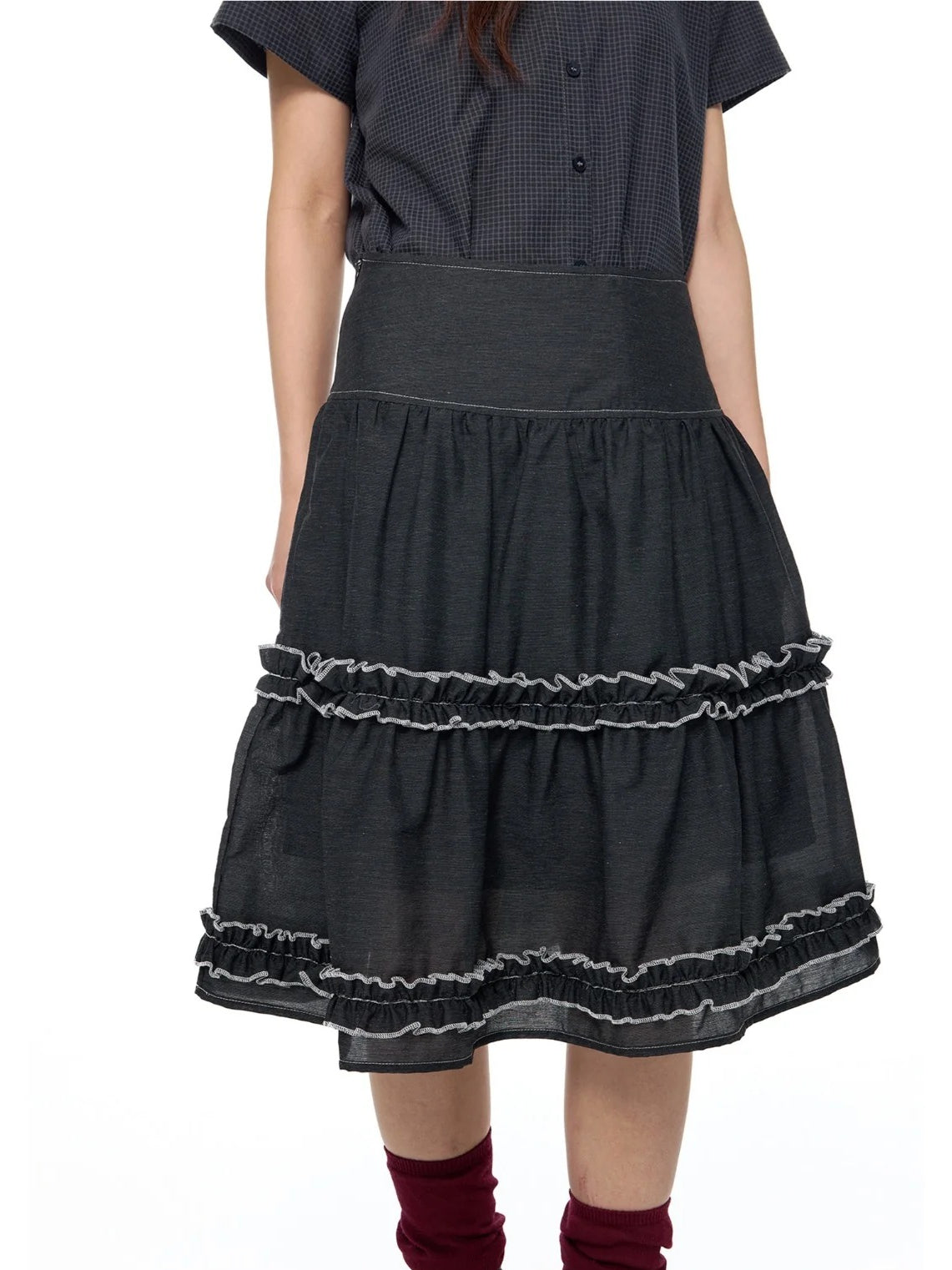 Ruffle Layered Midi Skirt