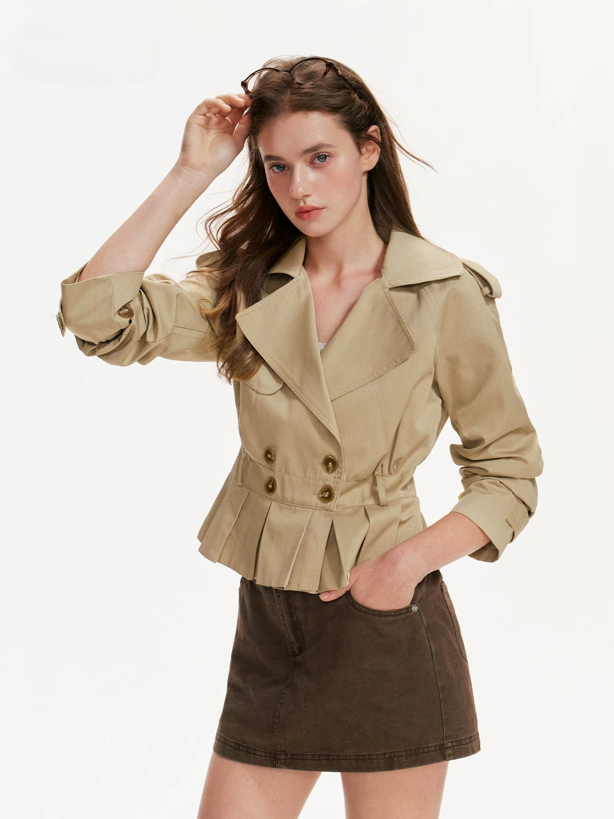 Double Breasted Pleated Trench Jacket