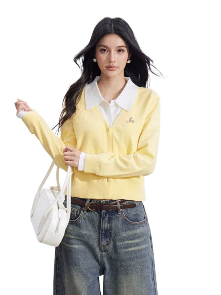 Faux-Layer Polo Knit Top