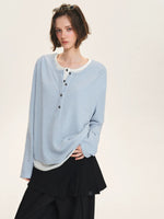 Layered Striped Henley Ruched Top