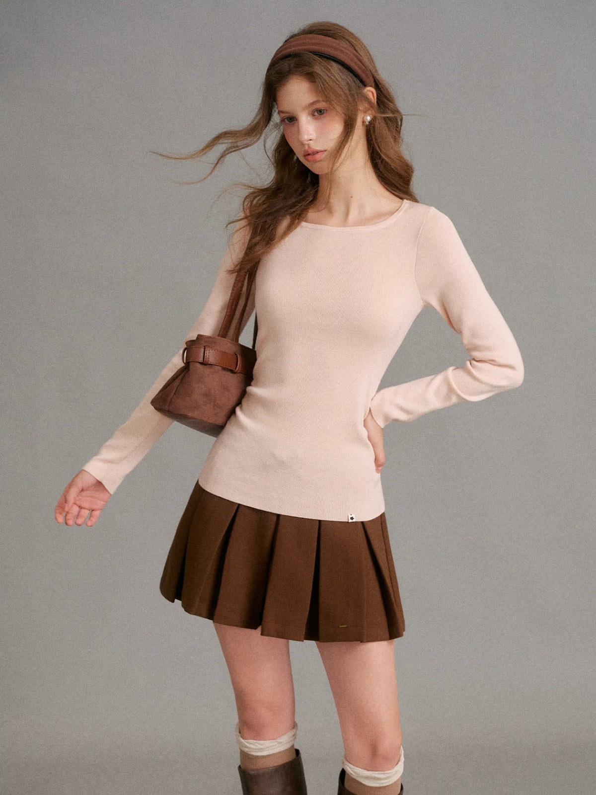 Wool Blend Cape Shoulder Knit Top