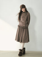 Vintage Double-Breasted Jacket & Midi Skirt Set