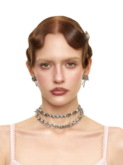 Vintage Bowknot &amp; Zircon Layered Choker