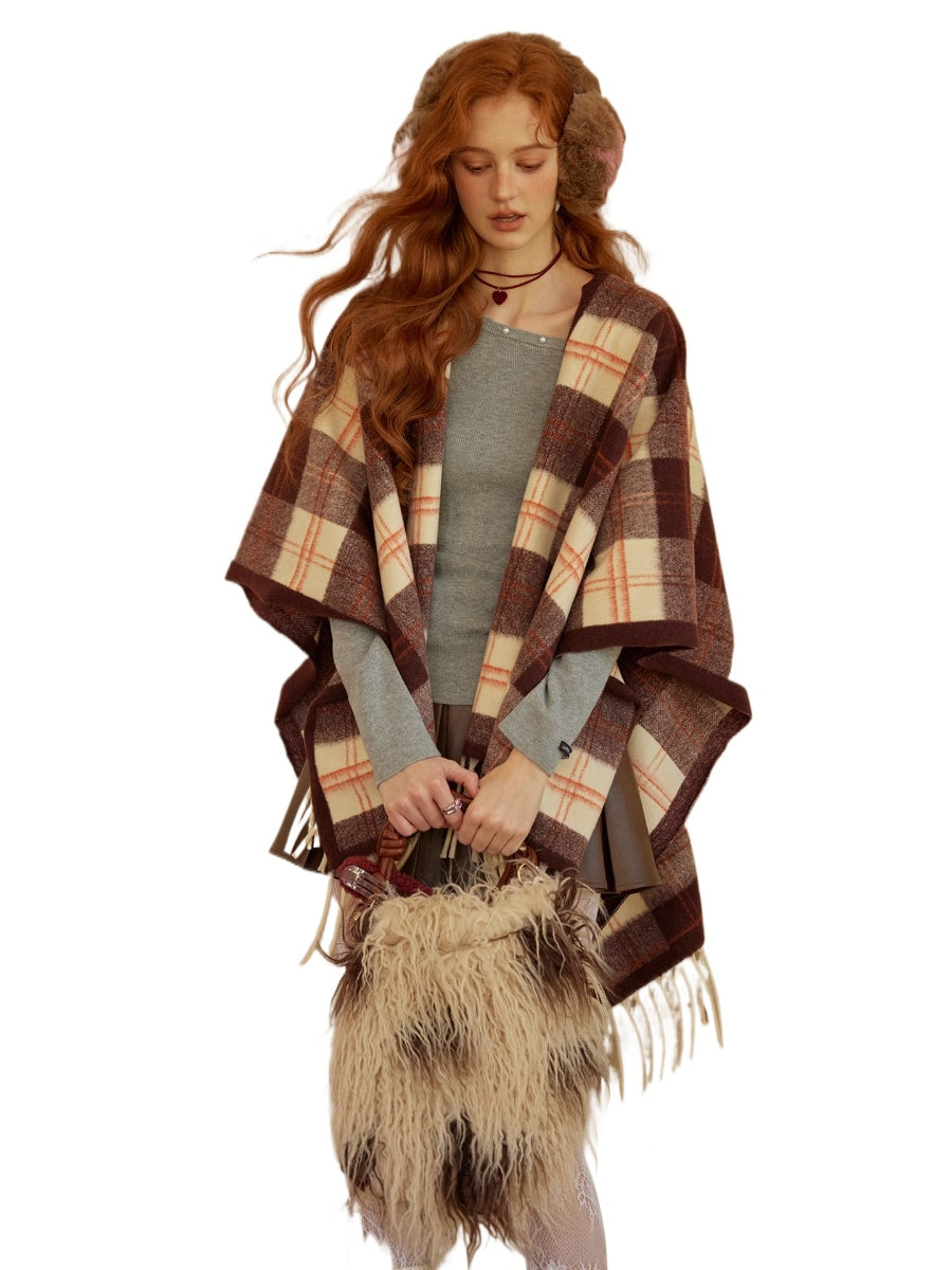 Plaid Fringed Wool Scarves