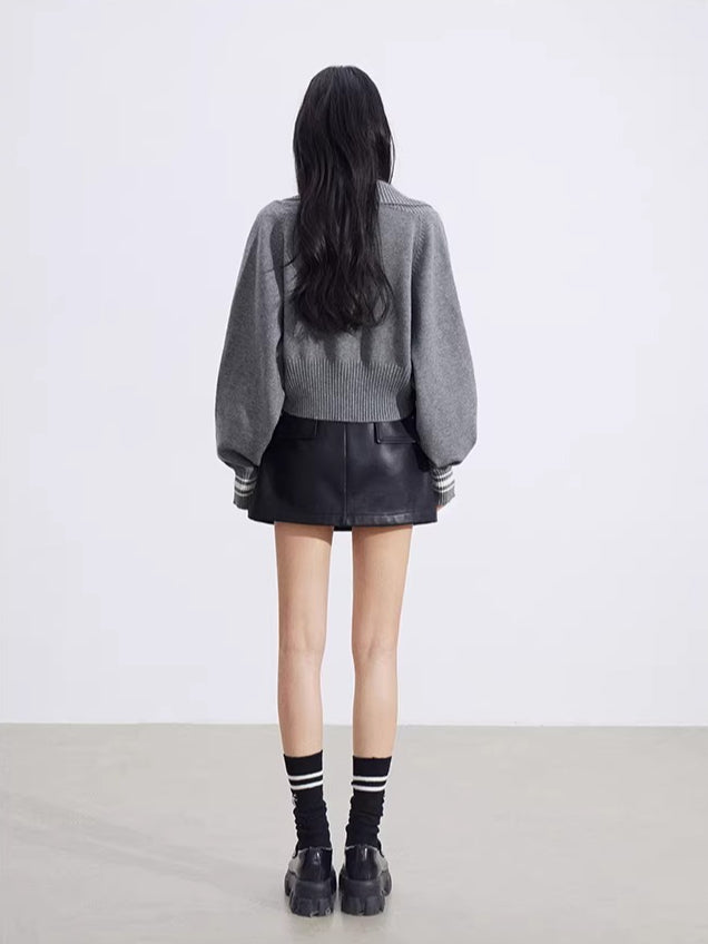 Gray &amp; Beige Color-Block Cardigan Set