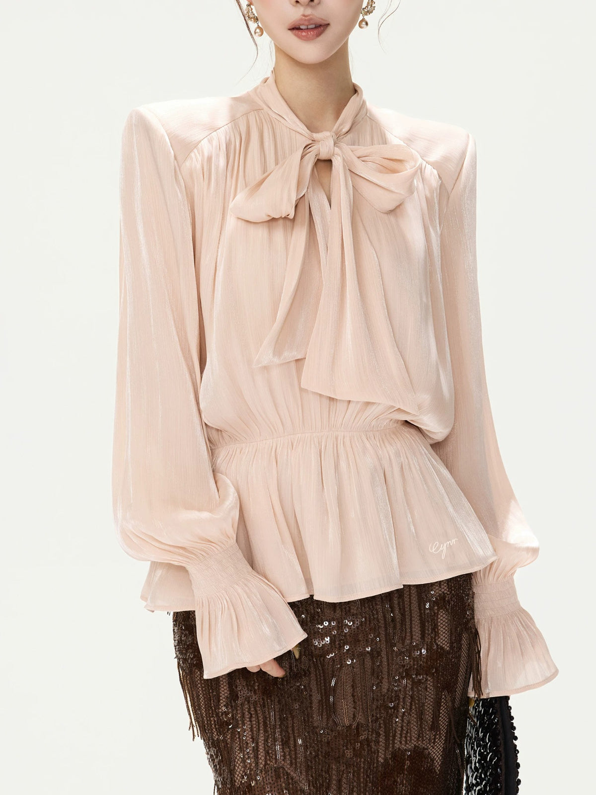 Bow Lantern Sleeve Blouse