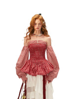 Striped Shirred Bustier Puff Sleeve Dress