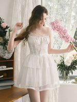 White Embroidered Puff Dress