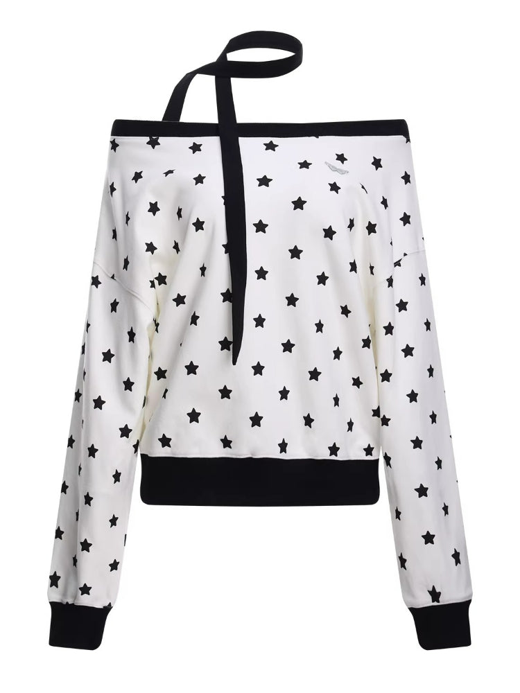 Star Print Off-Shoulder Sweatshirt