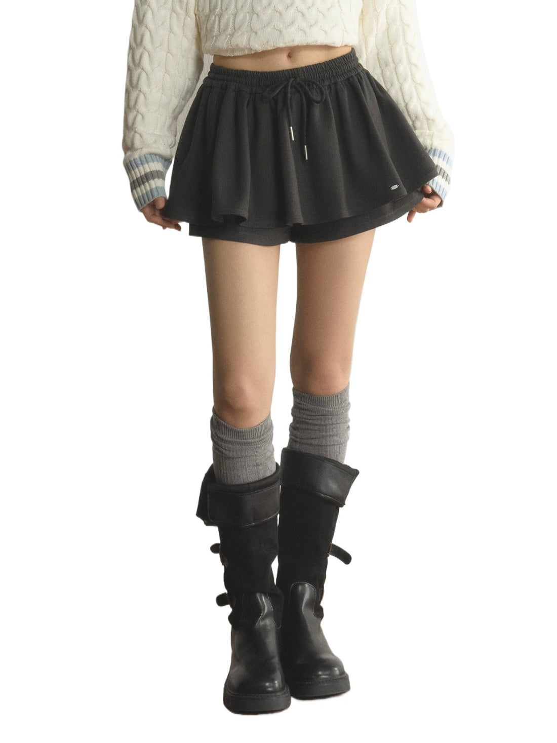 Drawstring Waist Flared Mini Skort