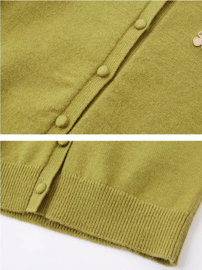 Green Detachable Fur Collar Cardigan