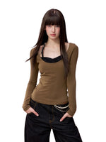 Lace-Panel Contrast Knit Top