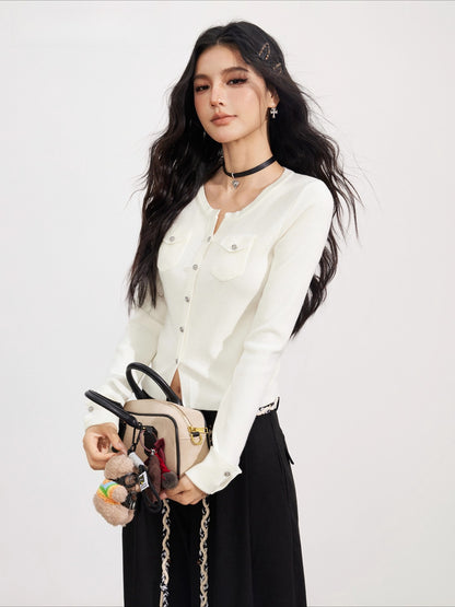 Wool-Blend Flower-shaped Buttons Cardigan