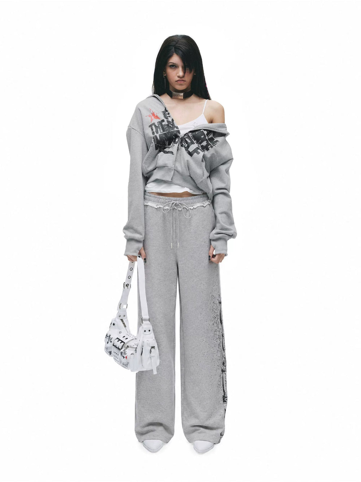 Distressed Print Hoodie Pants Set