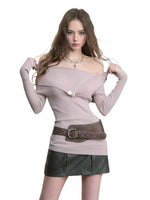One-Shoulder Collared Knit Crewneck