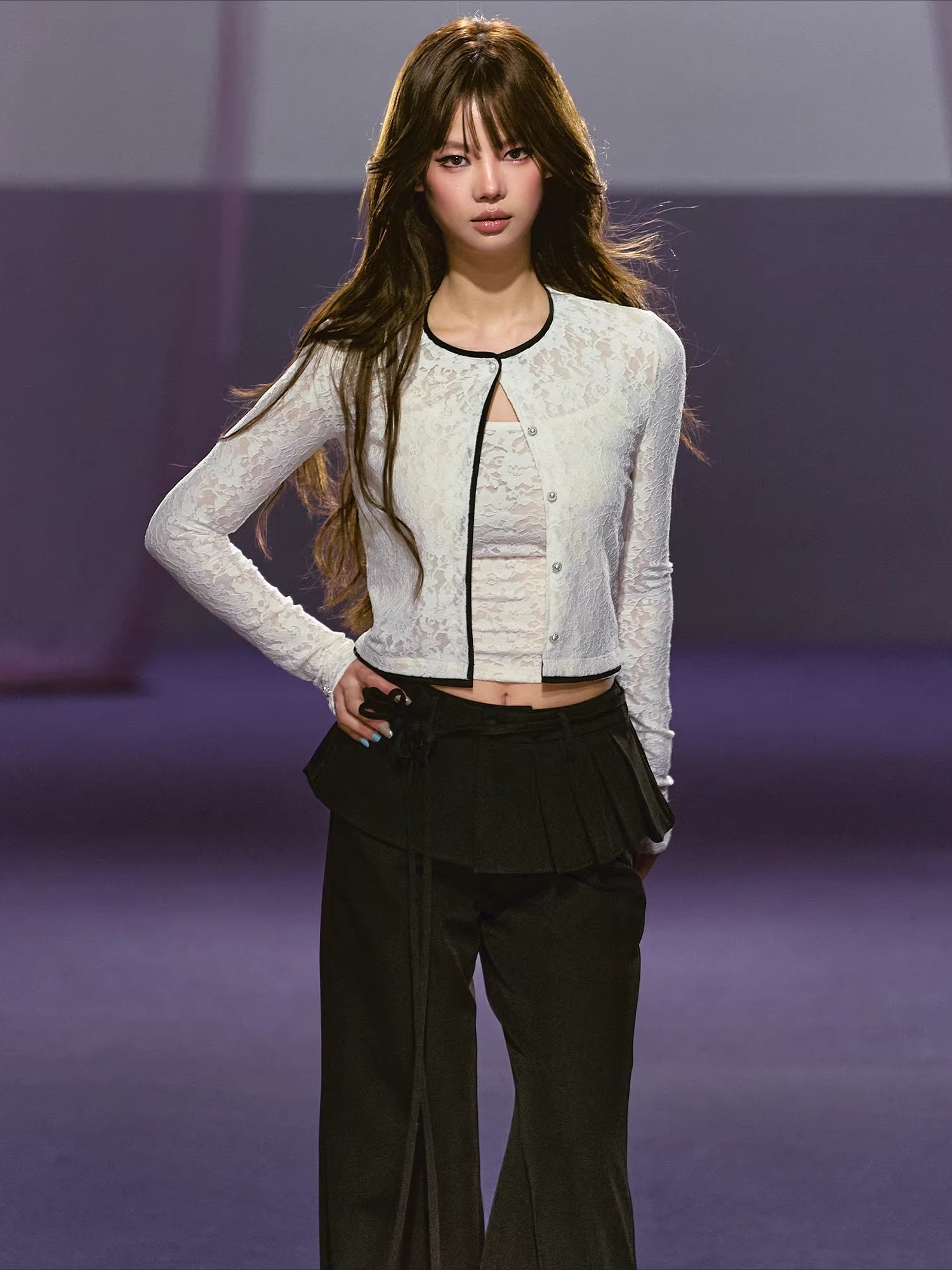 Lace Satin Cardigan Set
