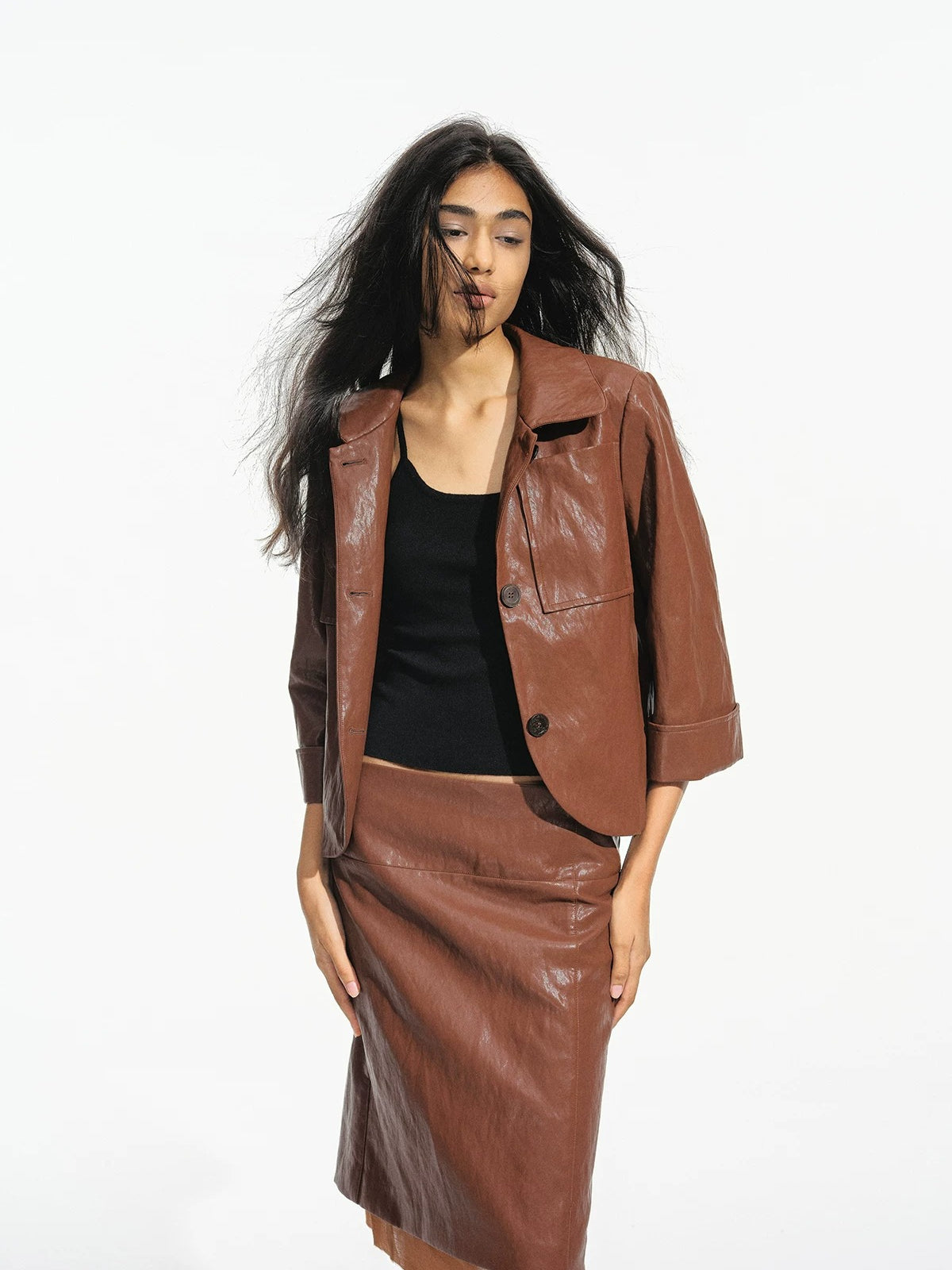 Waxed Leather Skirt Set