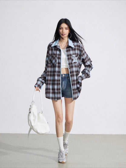 Contrast Plaid Embroidered Shirt