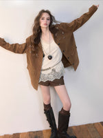 Brown Embellished Pocket Jacket