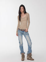 Crewneck Textured Open-Knit Wool Sweater