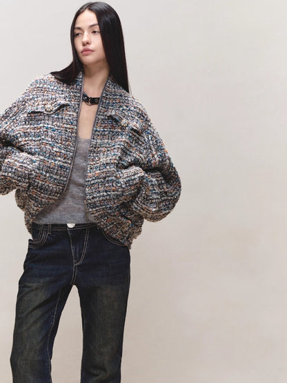 Wool Diamond-Stitch Tweed Jacket