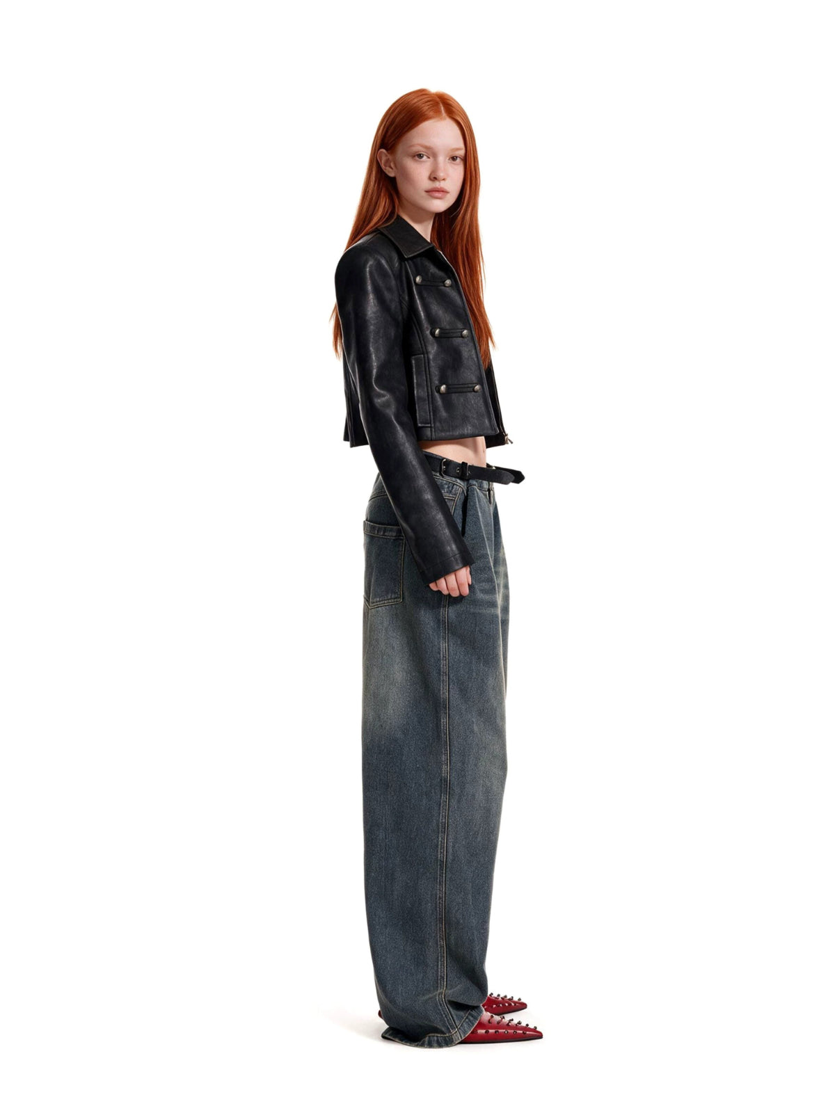 Napoleonic Distressed Buckle Leather Jacket