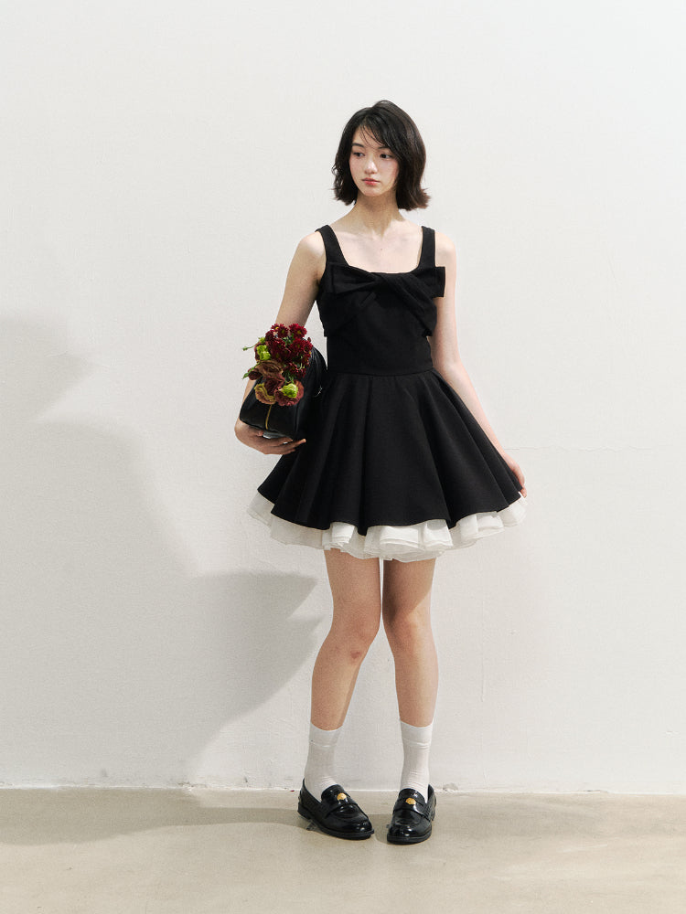 Black Retro Tiered Mini Dress