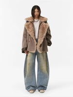 Faux Shearling Collar Wool Coat