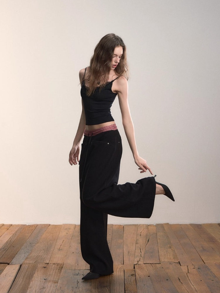 Contrast Waistband Pocket Casual Pants