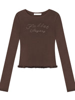 Ruffle Hem and Printed Splicing Cropped T-Shirts