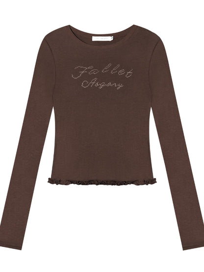 Ruffle Hem and Printed Splicing Cropped T-Shirts