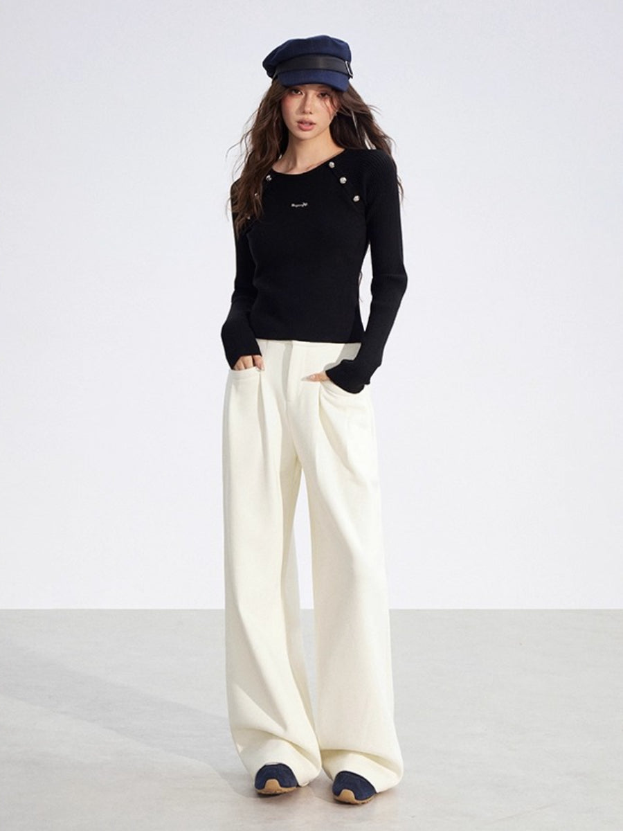 Chenille Fleece Wide-Leg Pants