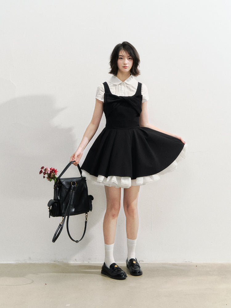 Black Retro Tiered Mini Dress