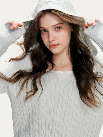 Contrast Hooded Knit Sweater
