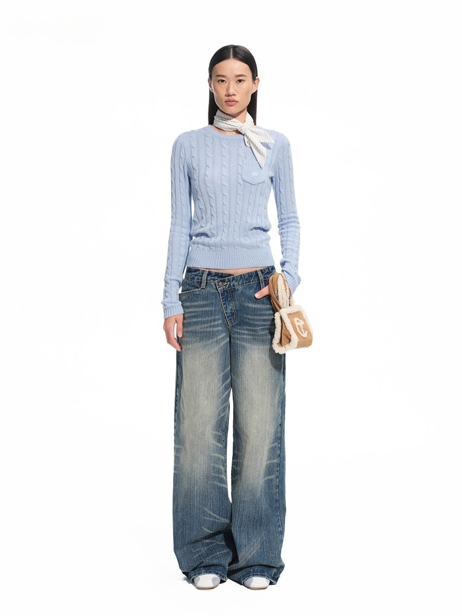 Black &amp; Blue Cable-Knit Sweater