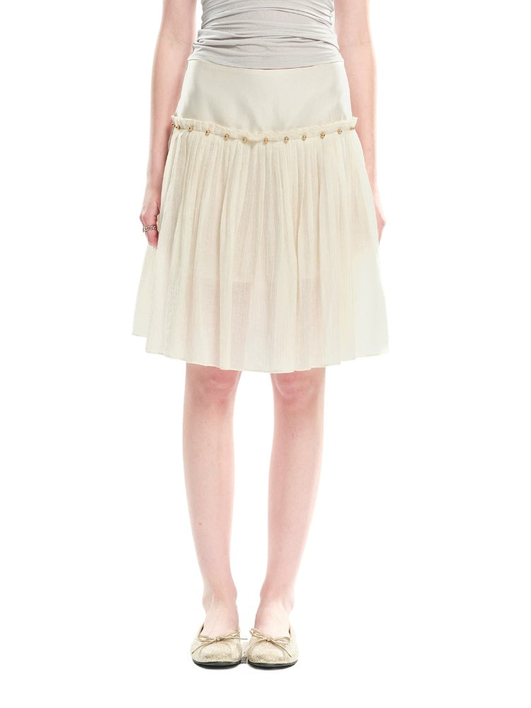 Beaded A-line Pleated Tencel Skirt