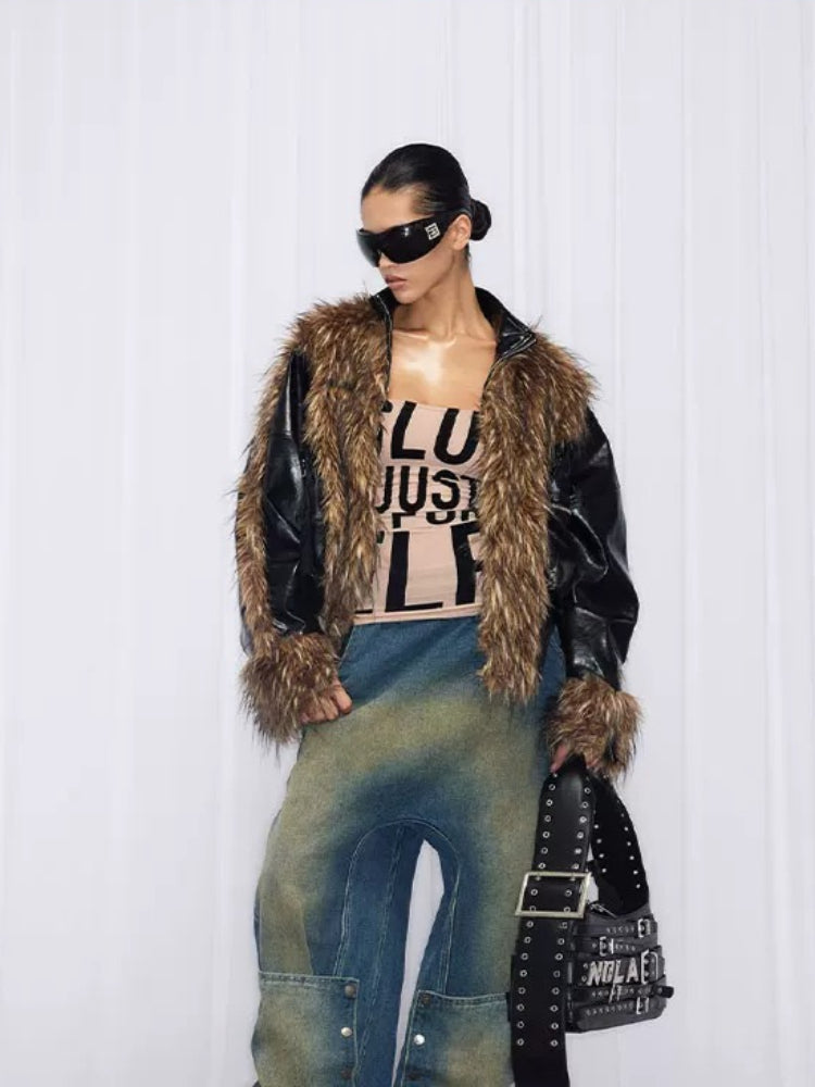 Patchwork Faux Fur Jacket
