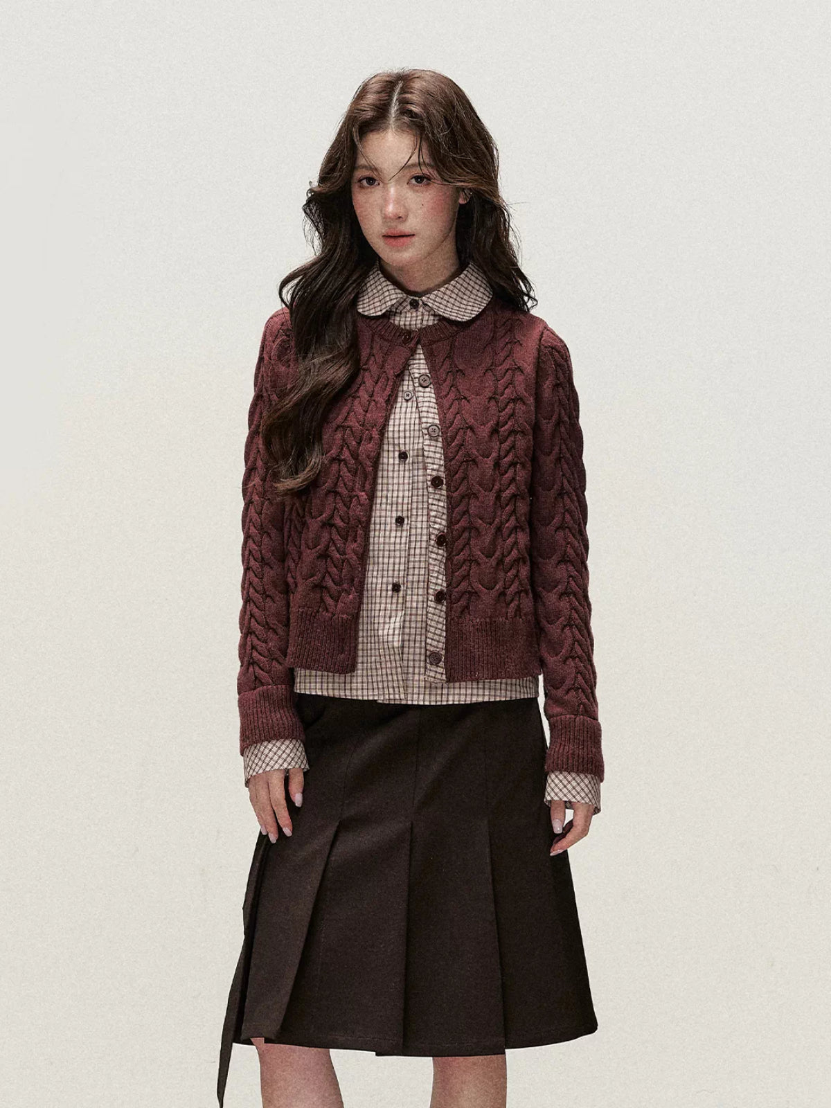 Peter Pan Collar Layered Knit Cardigan
