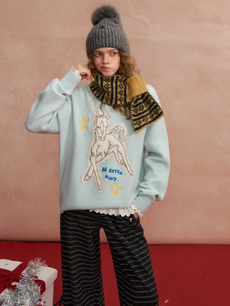 Jacquard Pony Crewneck Sweater