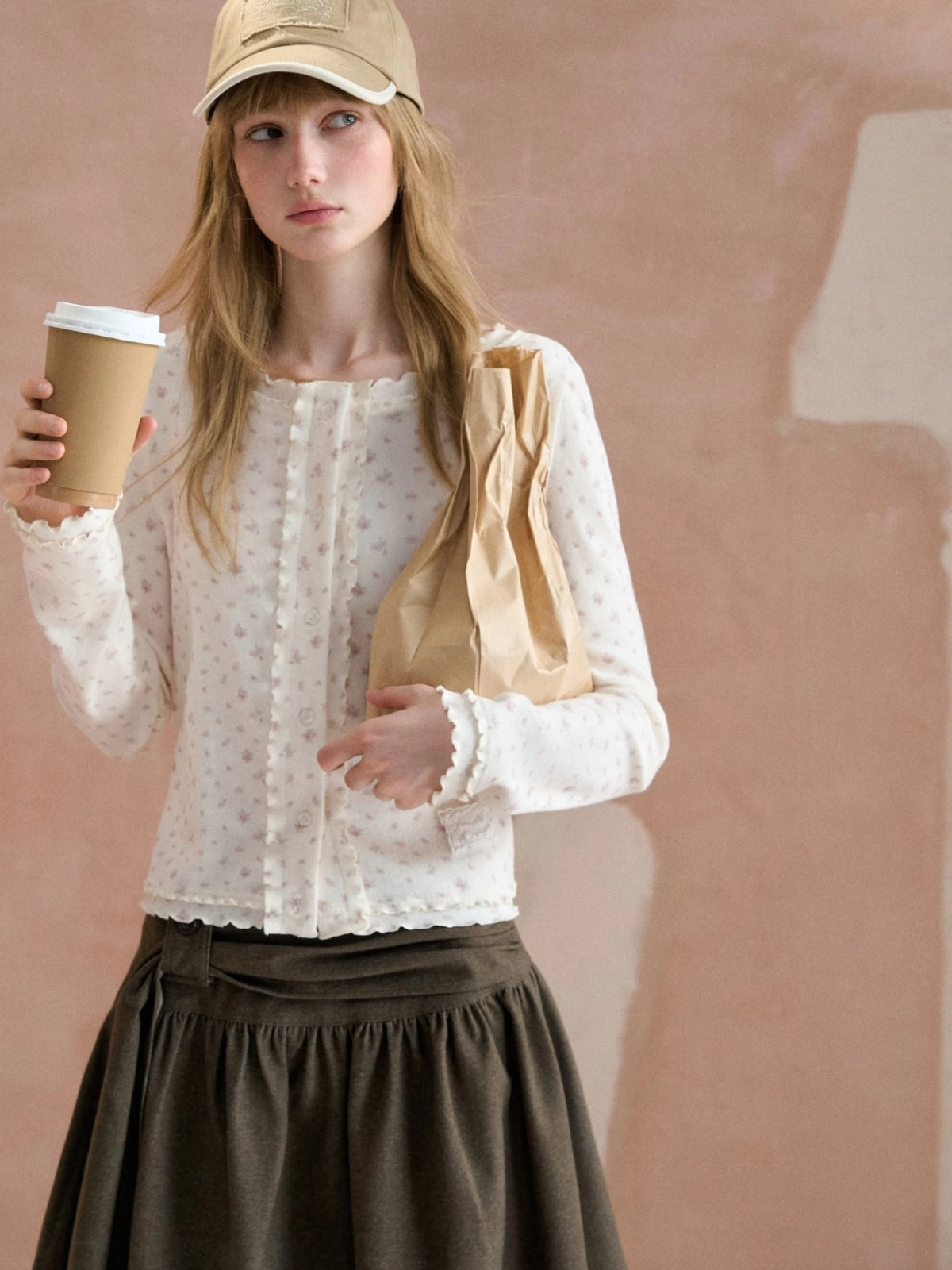 Floral Ruffle Edge Knit Cardigan