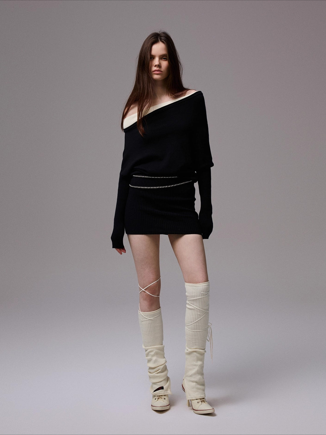 Black & Gray Asymmetric Layered Knit Dress